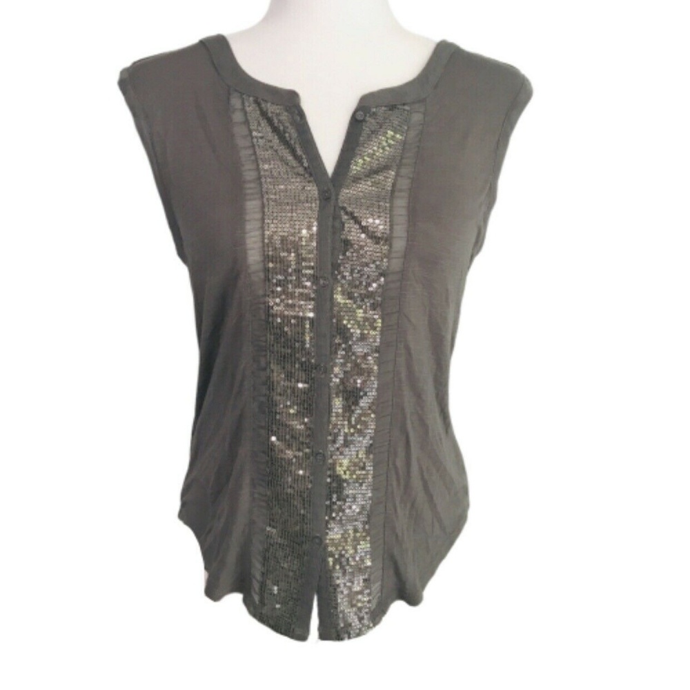 American Eagle XS Blouse Gray Metallic Sequence